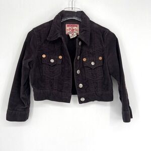 Vtg True Religion Y2K Corduroy Jacket Womens S Cropped Gray Black 2000s